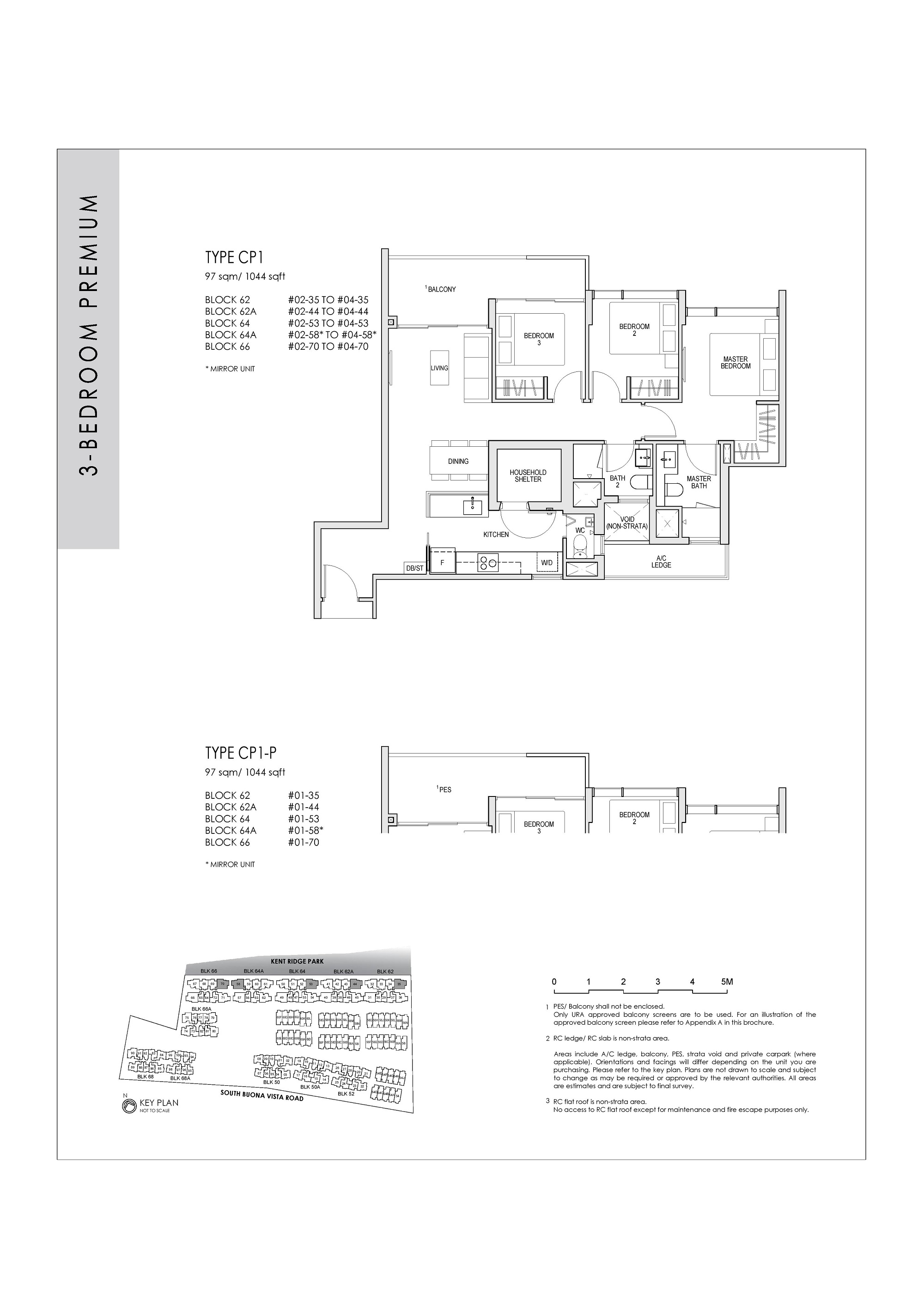 Kent Ridge Hill Residences 3 Bedroom Premium Floor Plans Type CP1, CP1-P
