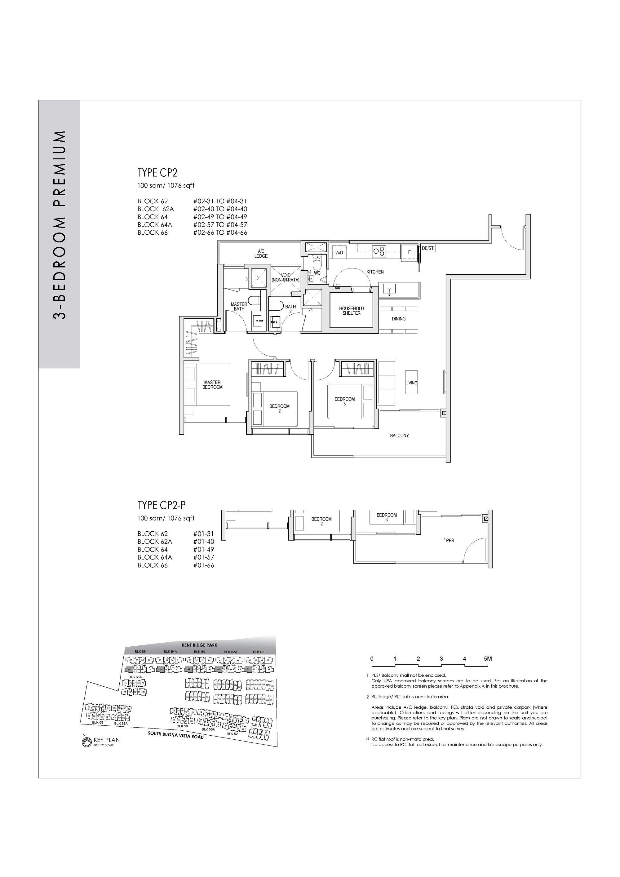 Kent Ridge Hill Residences 3 Bedroom Premium Floor Plans Type CP2, CP2-P